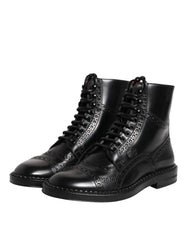 Dolce & Gabbana Black Leather Lace Up Mid Calf Boots Shoes - EU40/US7
