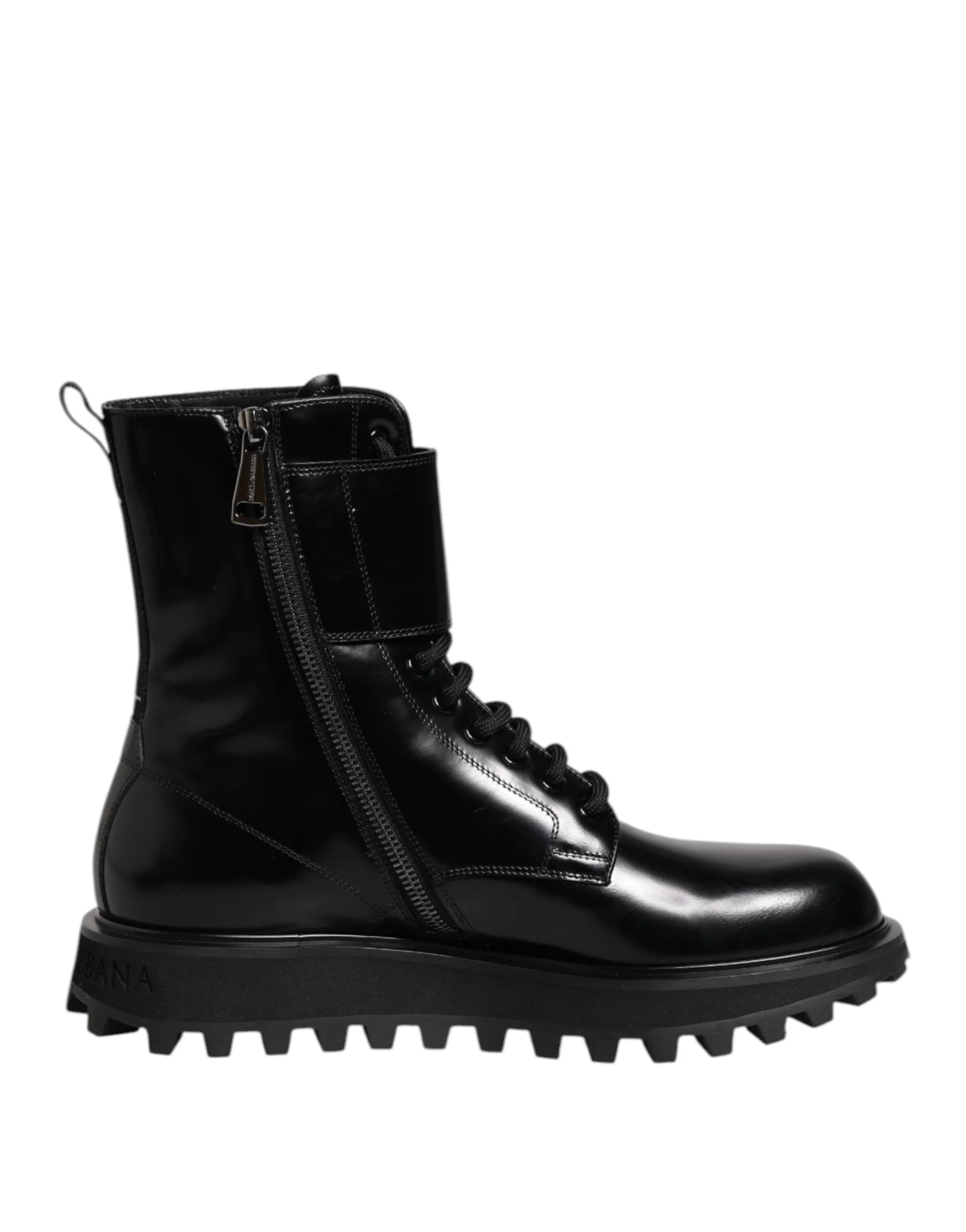 Dolce & Gabbana Black Leather Lace Up Mid Calf Boots Shoes - EU42/US9