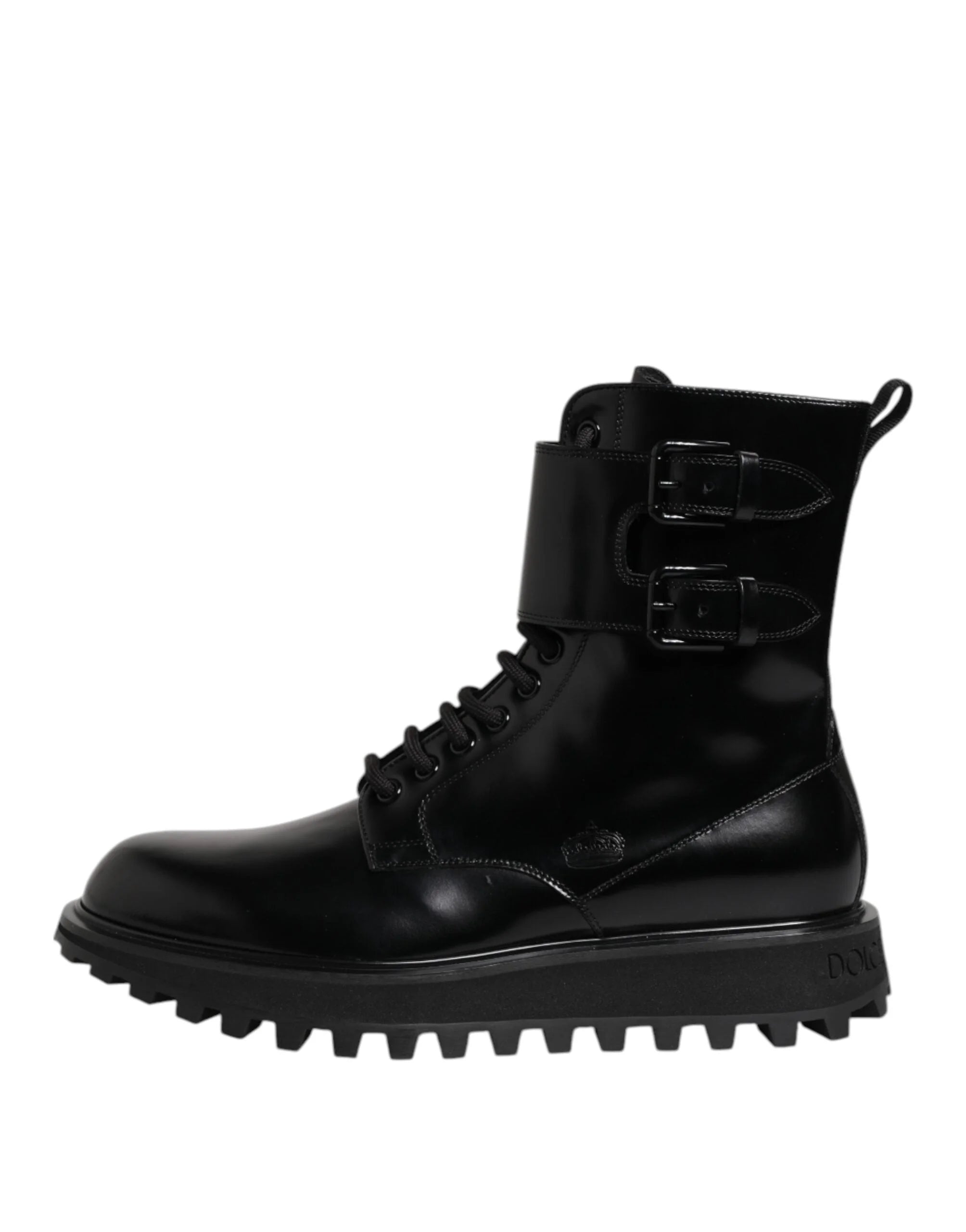 Dolce & Gabbana Black Leather Lace Up Mid Calf Boots Shoes - EU42/US9