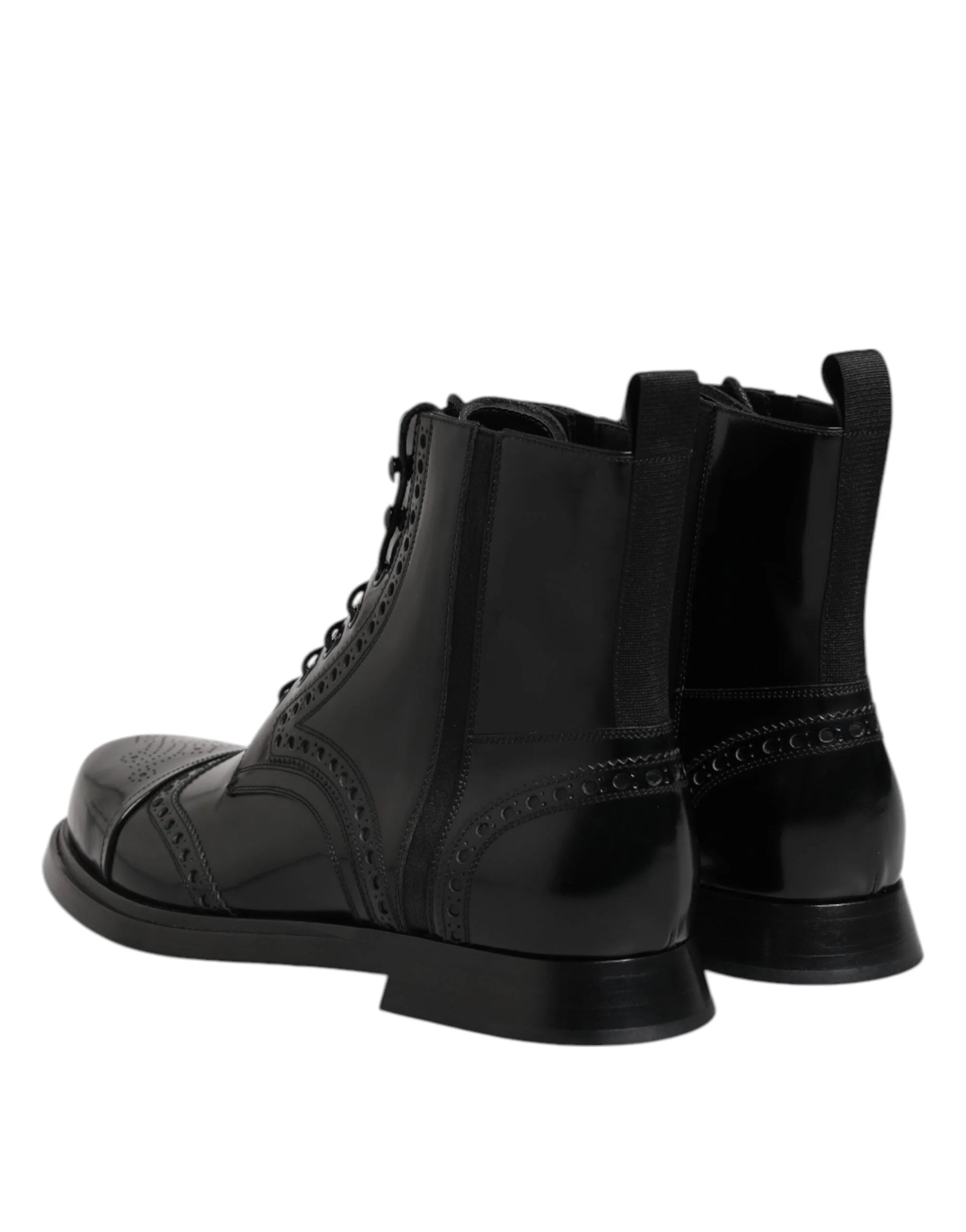 Dolce & Gabbana Black Leather Lace Up Mid Calf Boots Shoes - EU44/US11 - Boots