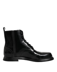 Dolce & Gabbana Black Leather Lace Up Mid Calf Boots Shoes - EU44/US11 - Boots