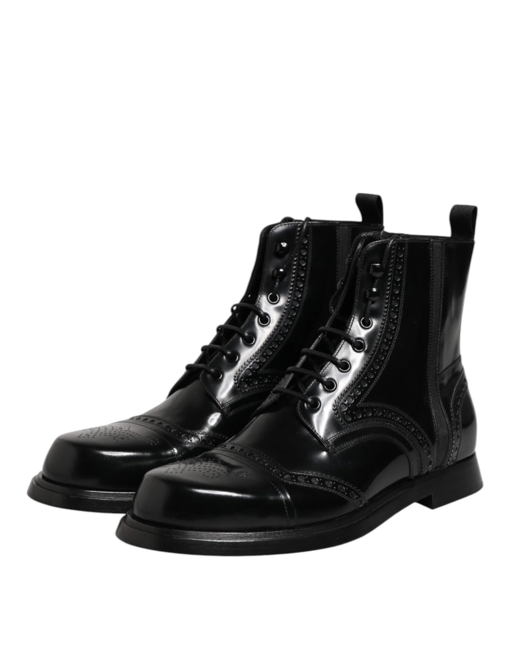 Dolce & Gabbana Black Leather Lace Up Mid Calf Boots Shoes - EU44/US11 - Boots