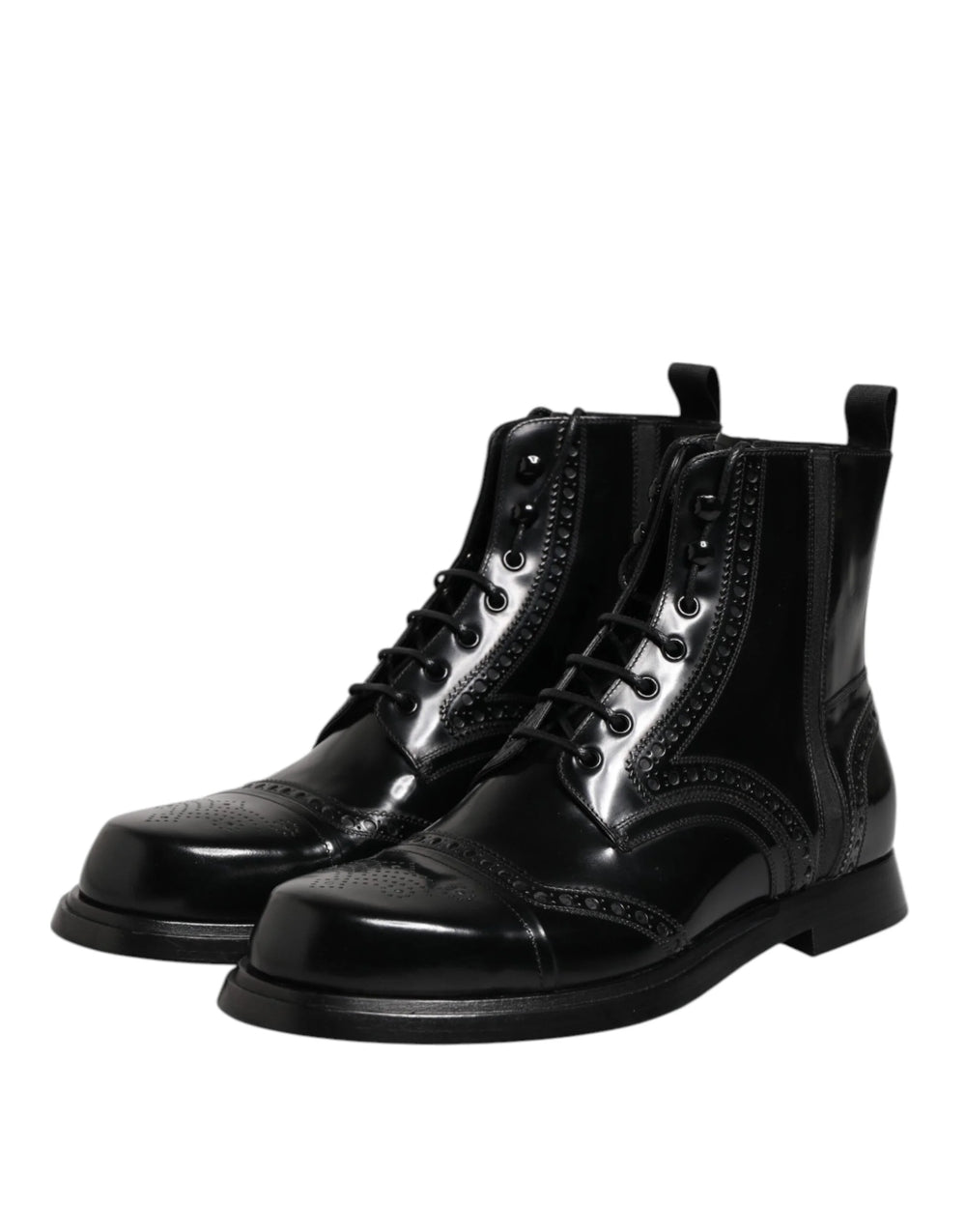 Dolce & Gabbana Black Leather Lace Up Mid Calf Boots Shoes - EU44/US11 - Boots