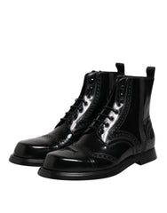 Dolce & Gabbana Black Leather Lace Up Mid Calf Boots Shoes - EU44/US11 - Boots