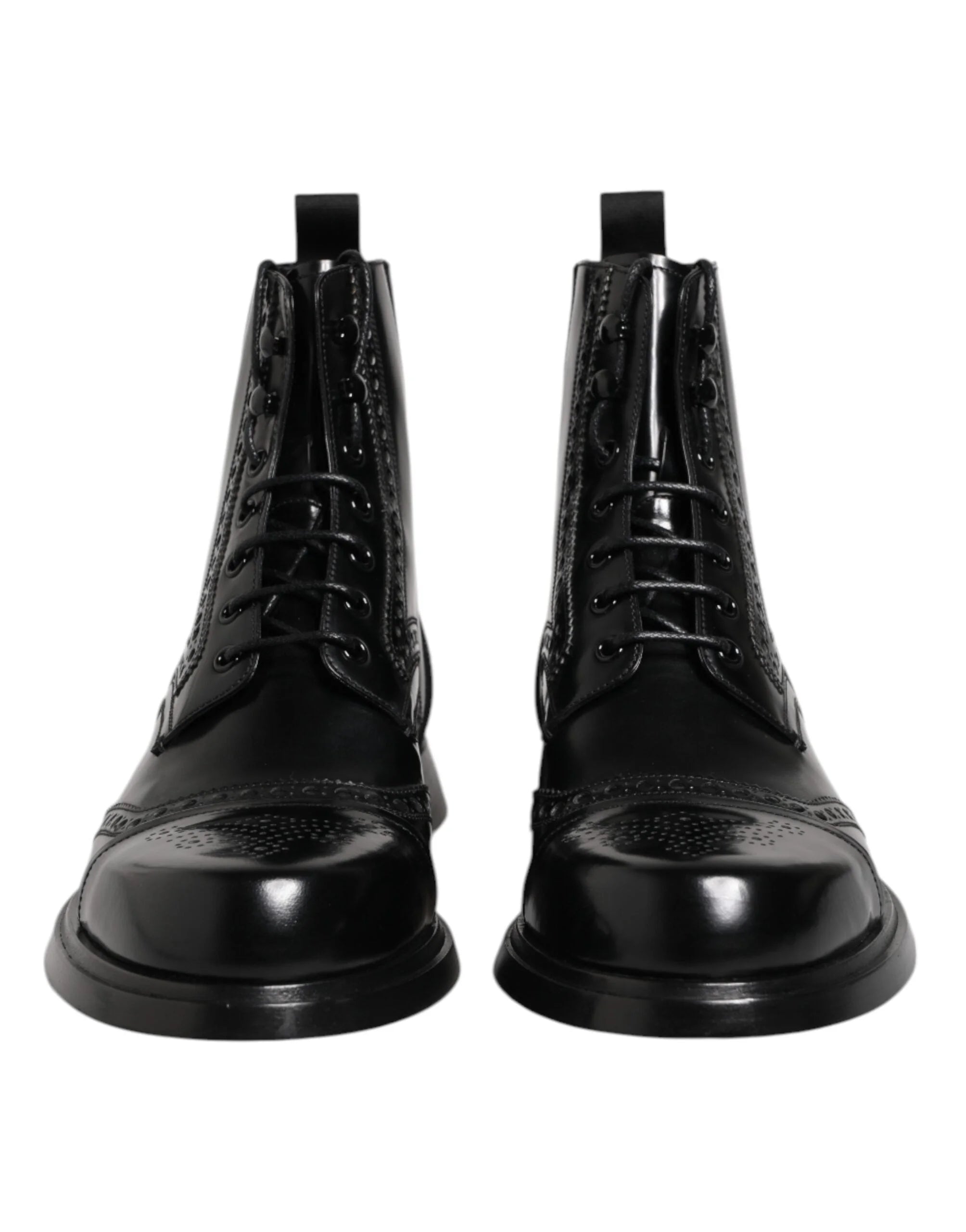 Dolce & Gabbana Black Leather Lace Up Mid Calf Boots Shoes - EU44/US11 - Boots