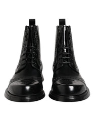 Dolce & Gabbana Black Leather Lace Up Mid Calf Boots Shoes - EU44/US11 - Boots