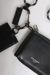 Dolce & Gabbana Black Leather Lanyard Zip Around Card Holder Wallet - Neck Pouches