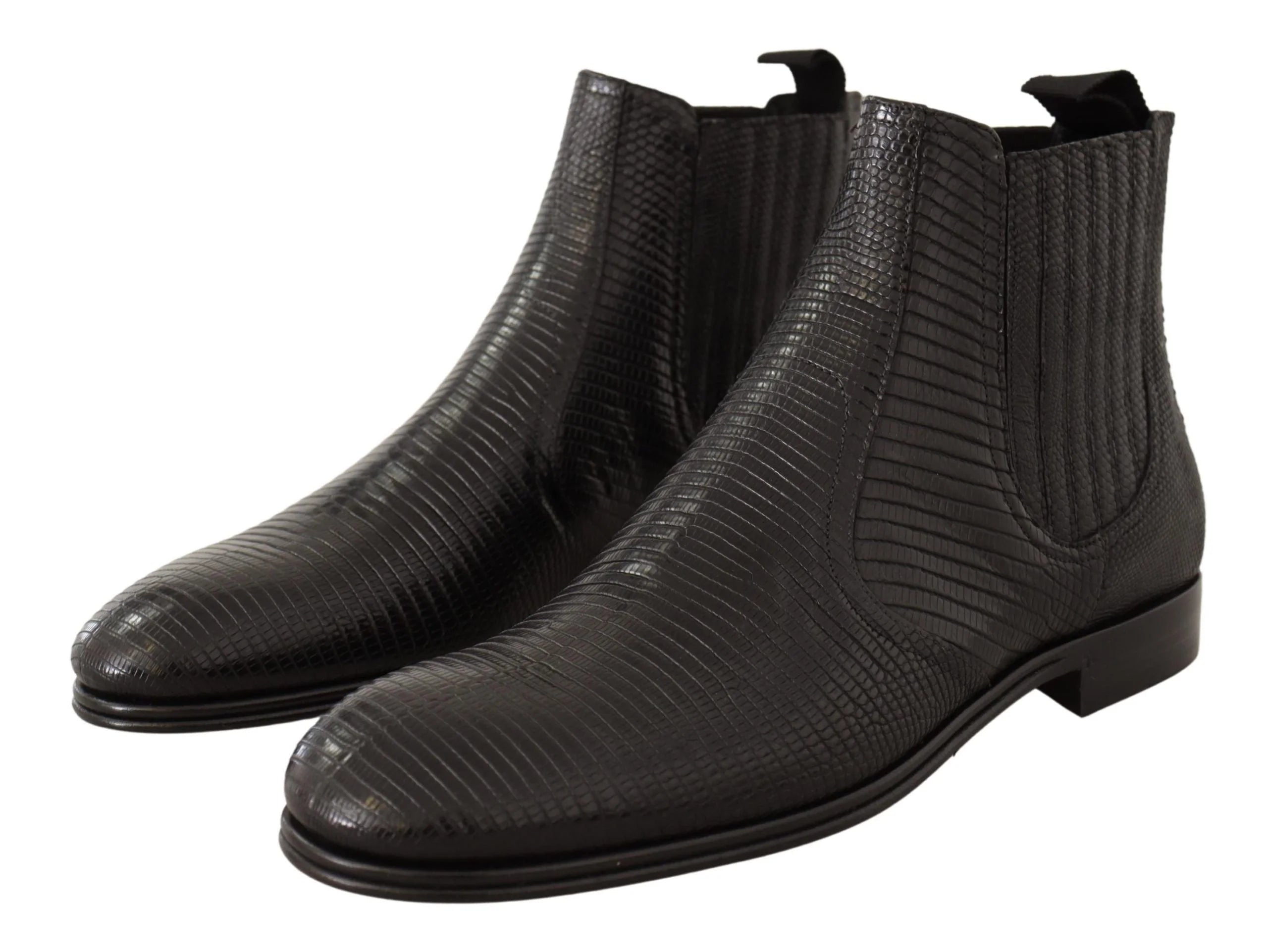 Dolce & Gabbana Black Leather Lizard Skin Ankle Boots - EU40/US7 - Boots