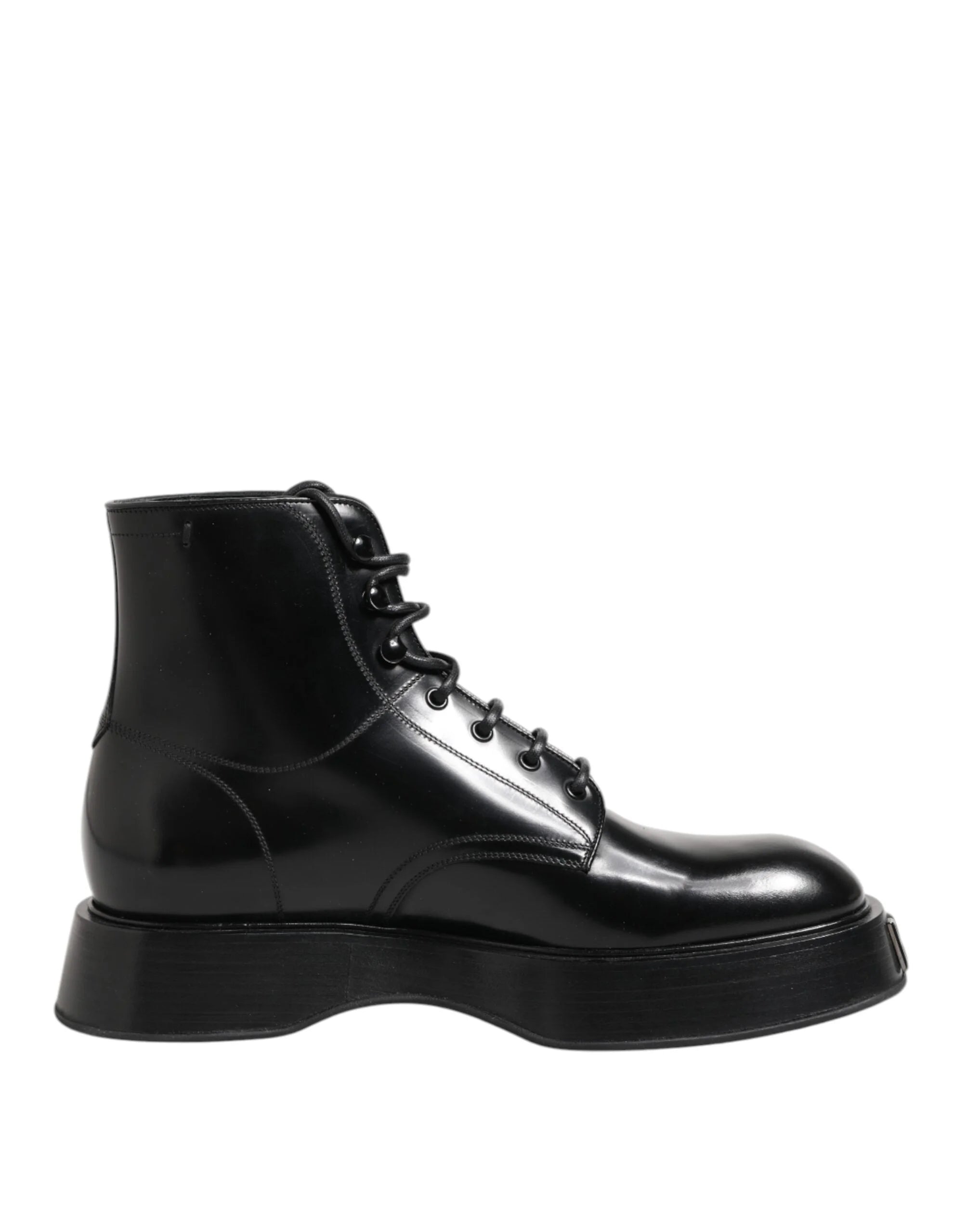 Dolce & Gabbana Black Leather Logo Ankle Boots Lace Up Shoes - EU43/US10