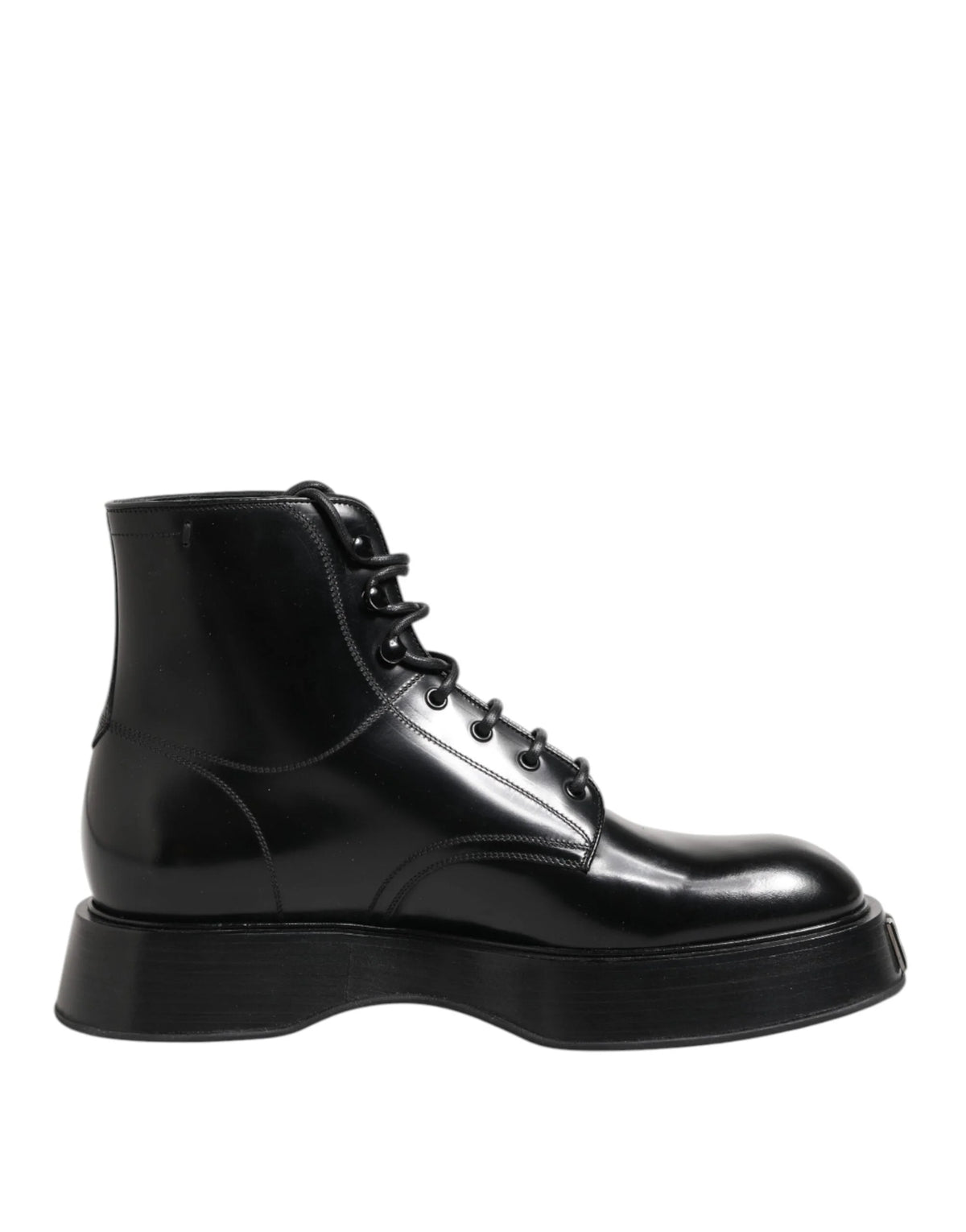 Dolce & Gabbana Black Leather Logo Ankle Boots Lace Up Shoes - EU43/US10