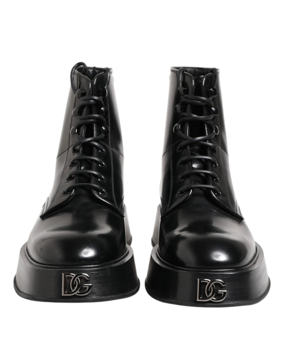 Dolce & Gabbana Black Leather Logo Ankle Boots Lace Up Shoes - EU43/US10 - Boots