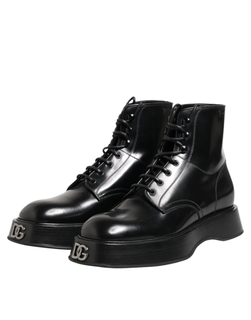 Dolce & Gabbana Black Leather Logo Ankle Boots Lace Up Shoes - EU43/US10 - Boots