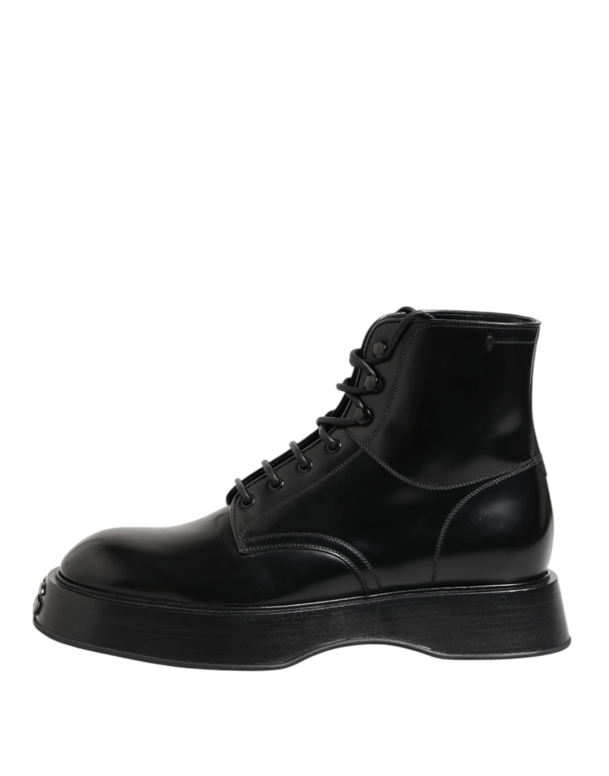 Dolce & Gabbana Black Leather Logo Ankle Boots Lace Up Shoes - EU43/US10 - Boots