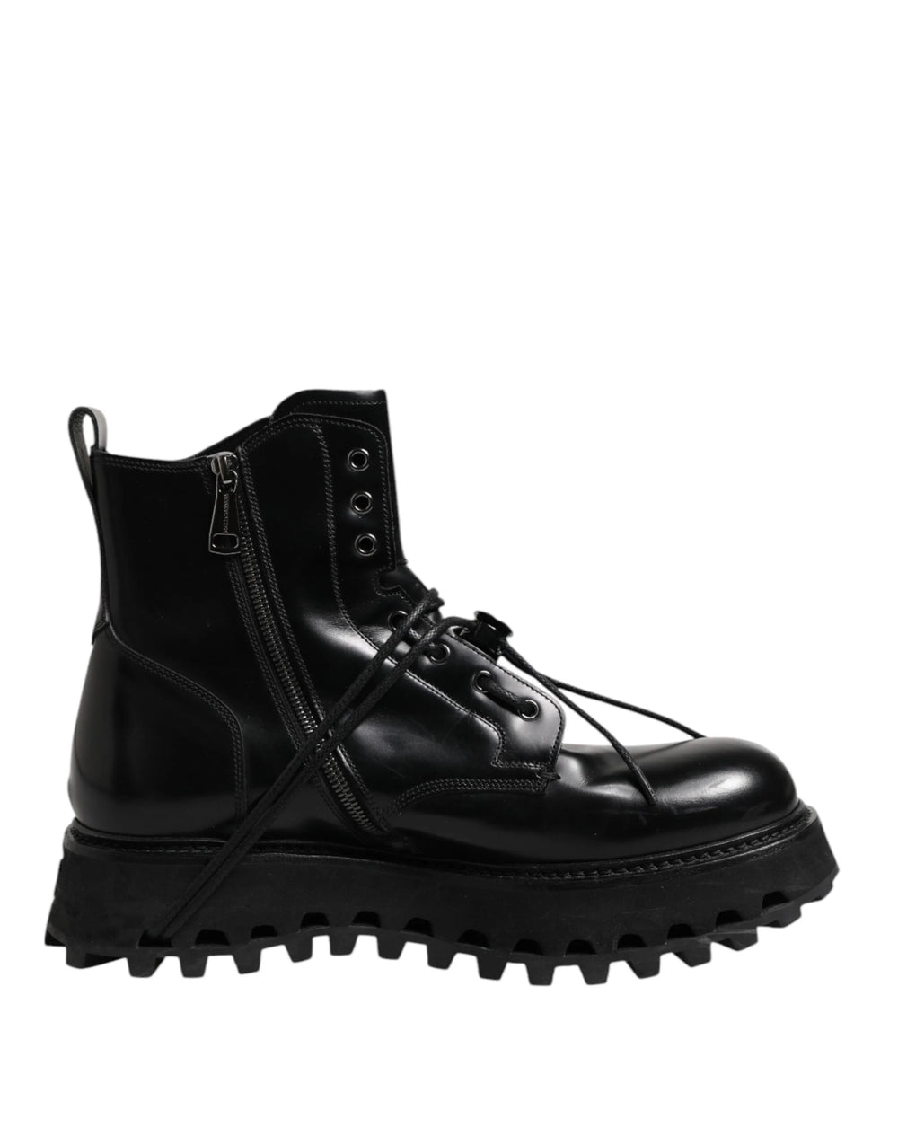 Dolce & Gabbana Black Leather Logo Ankle Boots Lace Up Shoes - EU44/US11 - Boots