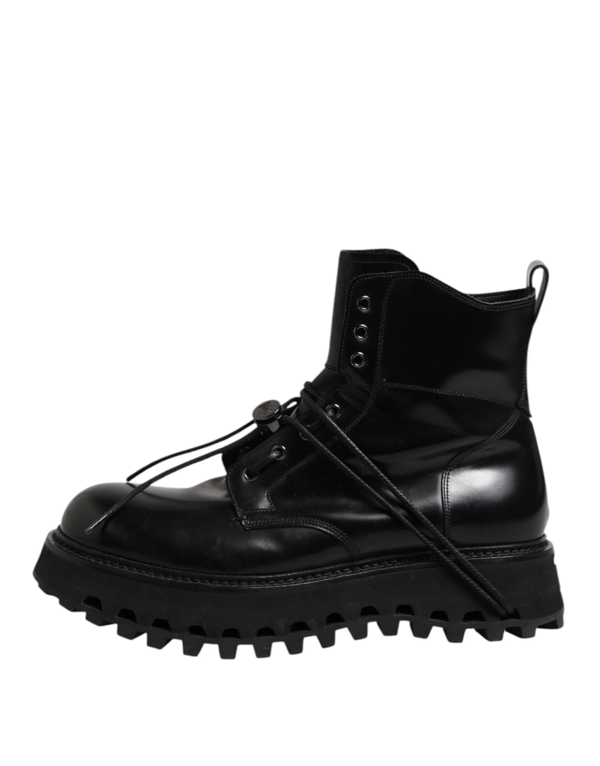 Dolce & Gabbana Black Leather Logo Ankle Boots Lace Up Shoes - EU44/US11 - Boots