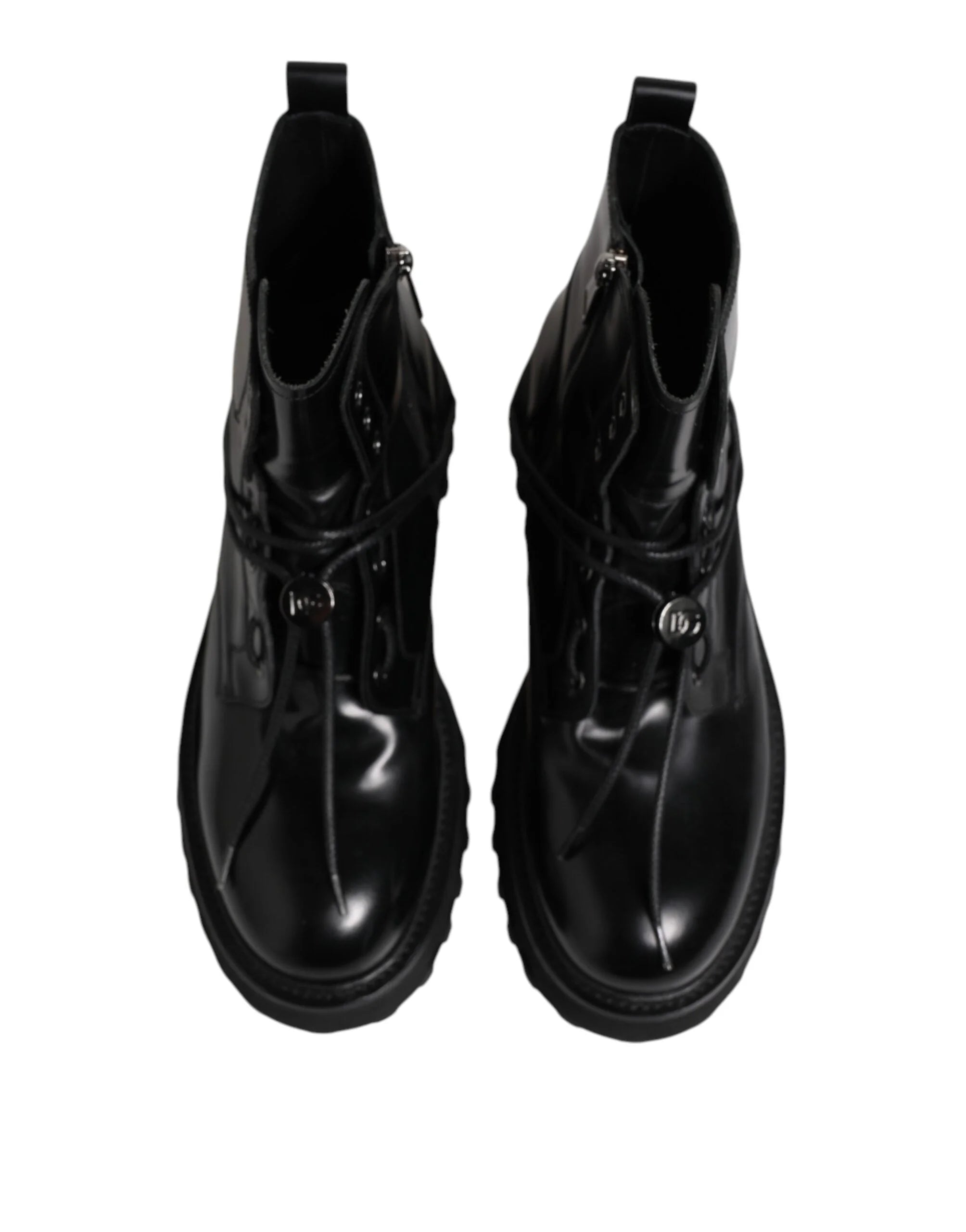 Dolce & Gabbana Black Leather Logo Ankle Boots Lace Up Shoes - EU44/US11 - Boots
