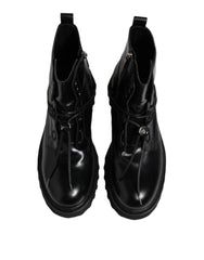 Dolce & Gabbana Black Leather Logo Ankle Boots Lace Up Shoes - EU44/US11 - Boots