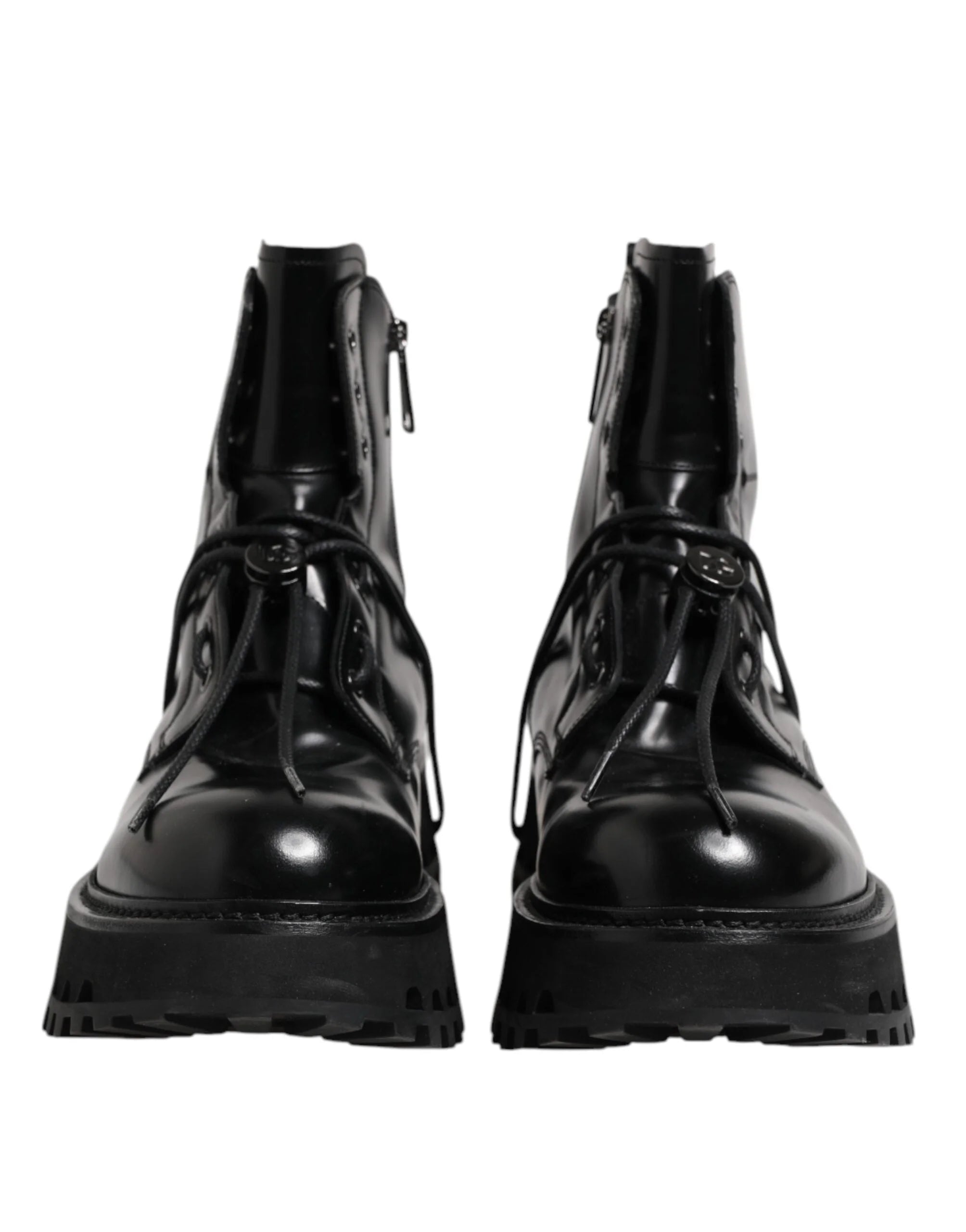 Dolce & Gabbana Black Leather Logo Ankle Boots Lace Up Shoes - EU44/US11 - Boots