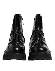 Dolce & Gabbana Black Leather Logo Ankle Boots Lace Up Shoes - EU44/US11 - Boots