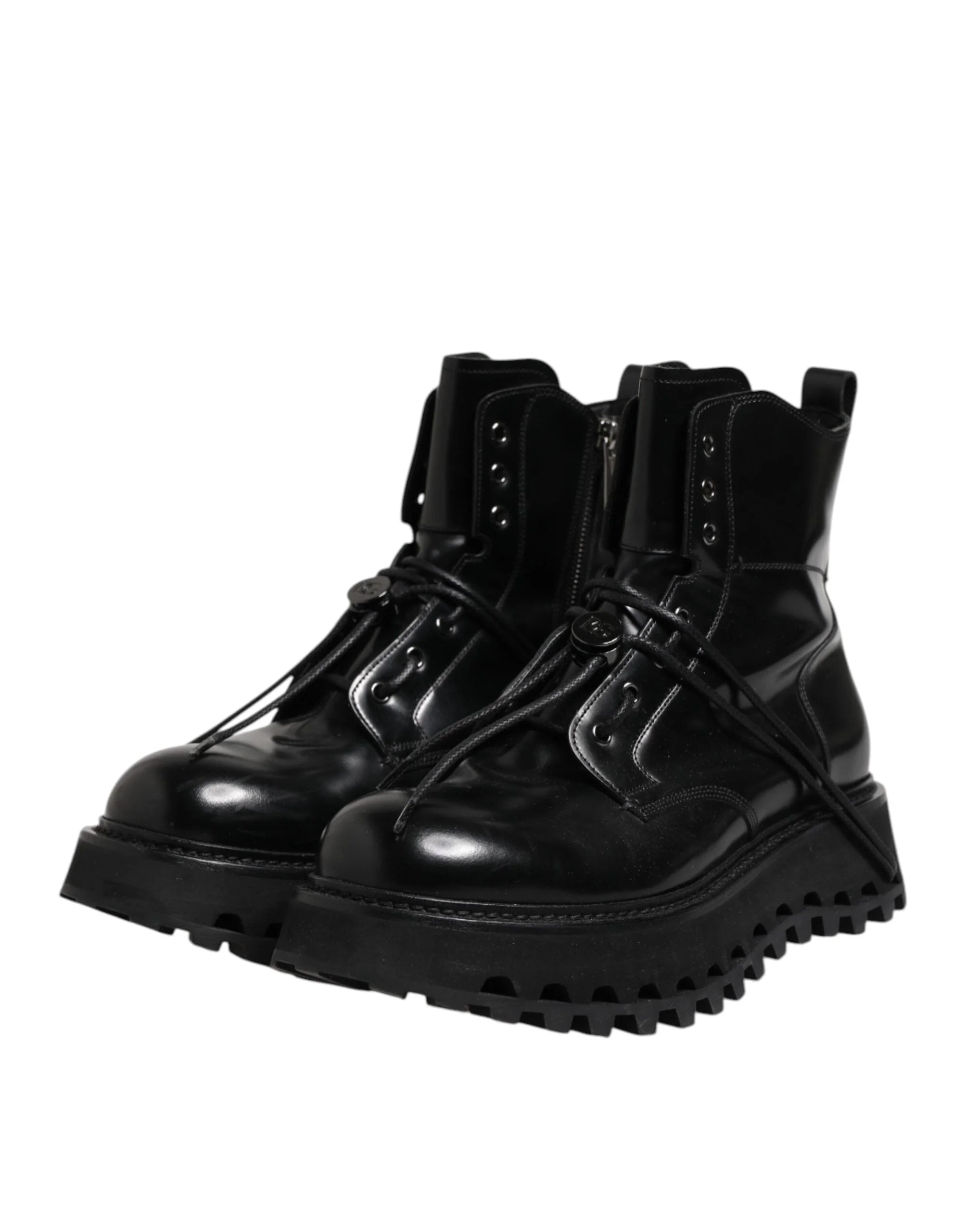 Dolce & Gabbana Black Leather Logo Ankle Boots Lace Up Shoes - EU44/US11 - Boots