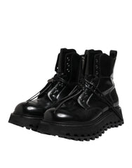 Dolce & Gabbana Black Leather Logo Ankle Boots Lace Up Shoes - EU44/US11 - Boots