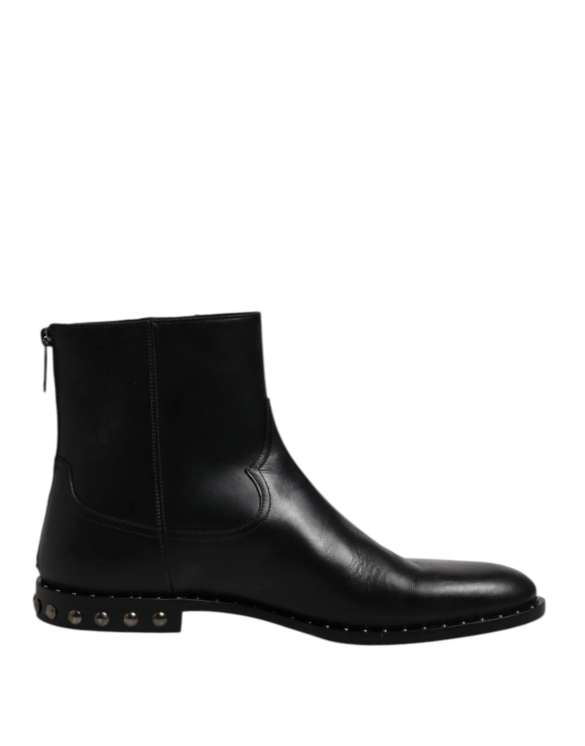 Dolce & Gabbana Black Leather Logo Ankle Boots Studded Shoes - EU44/US11