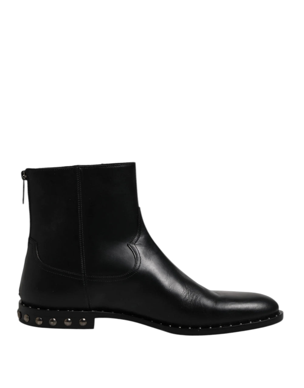 Dolce & Gabbana Black Leather Logo Ankle Boots Studded Shoes - EU44/US11