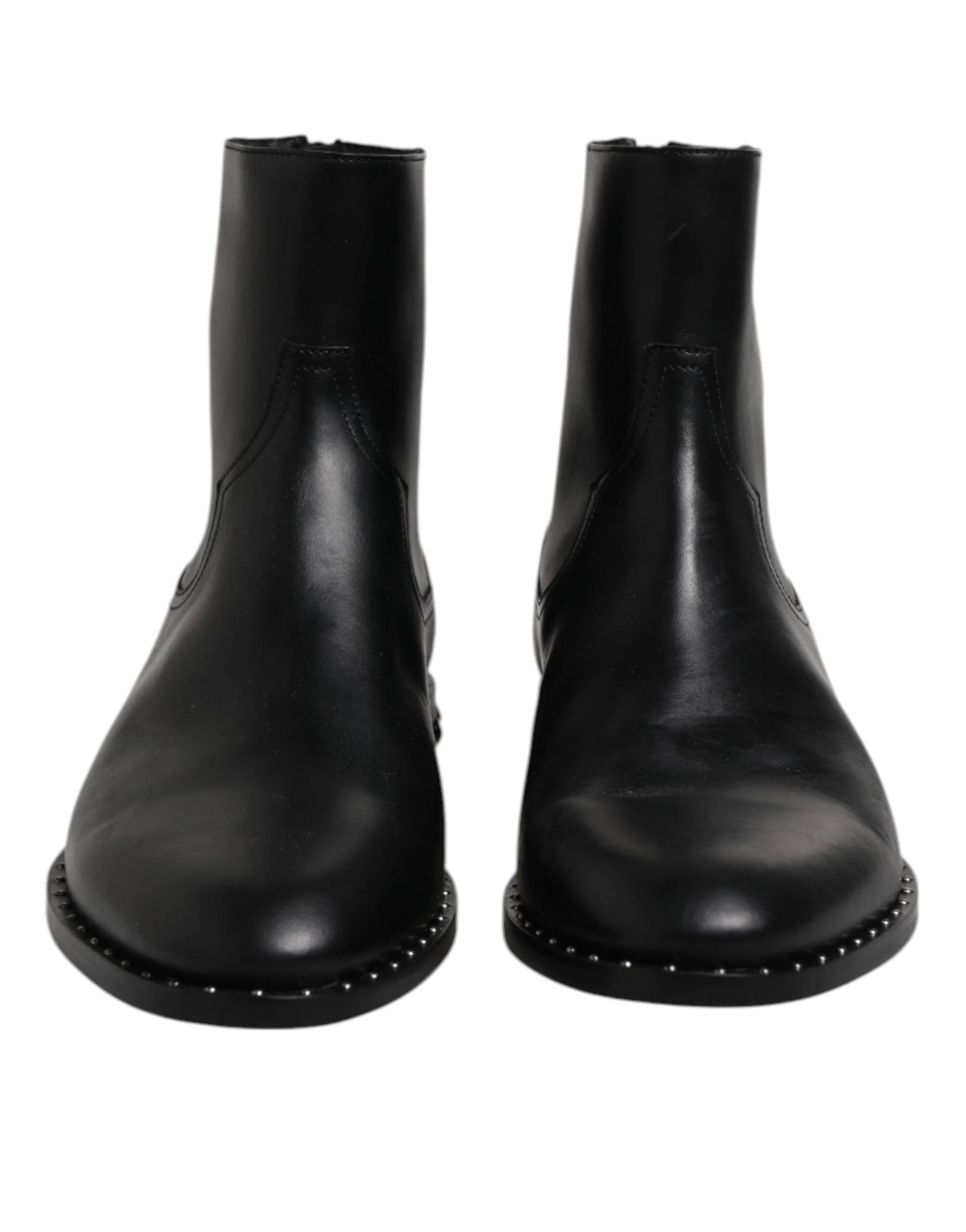 Dolce & Gabbana Black Leather Logo Ankle Boots Studded Shoes - EU44/US11
