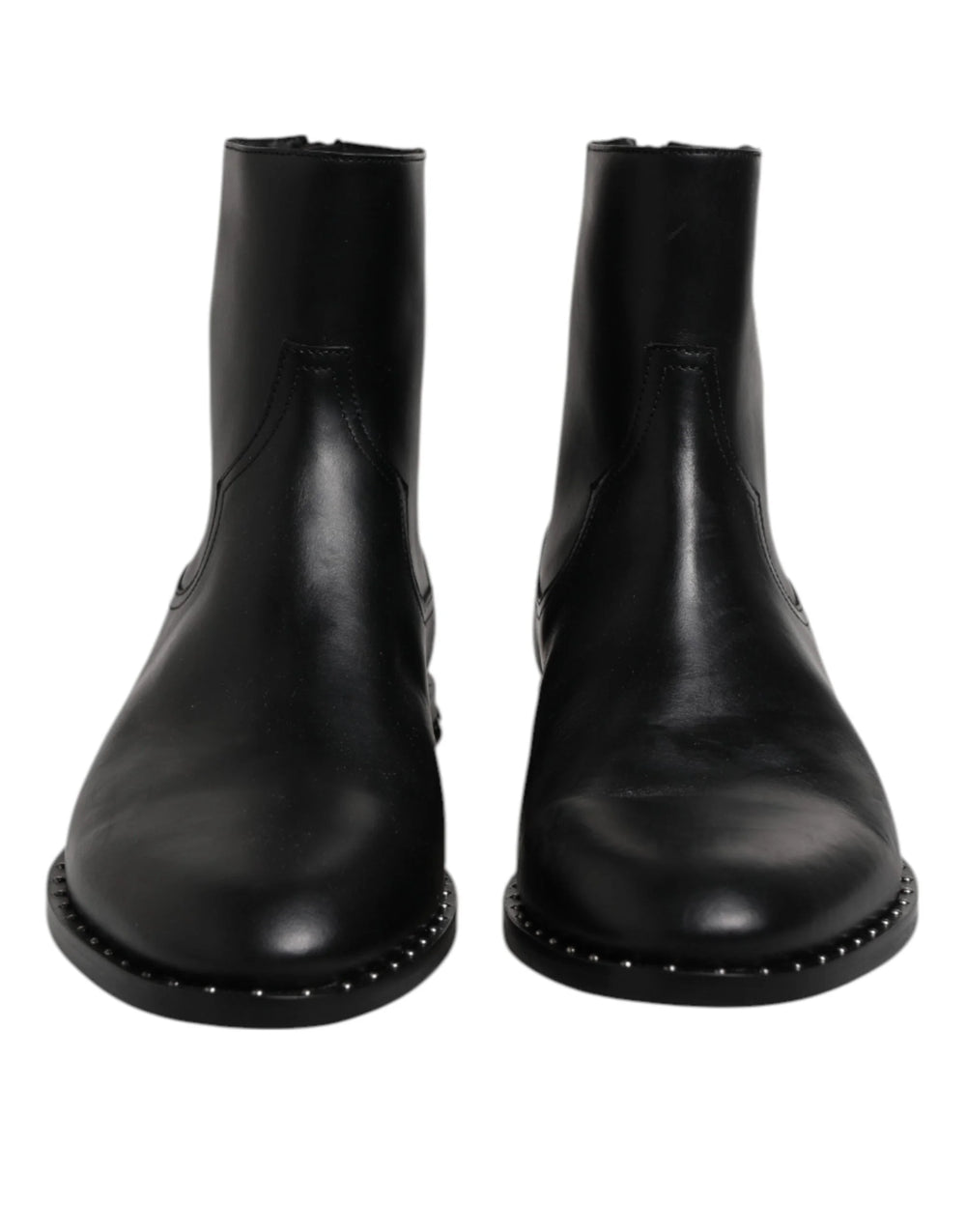 Dolce & Gabbana Black Leather Logo Ankle Boots Studded Shoes - EU44/US11