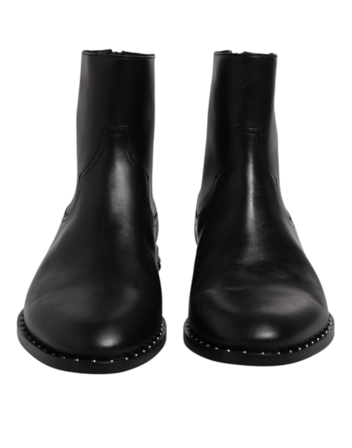 Dolce & Gabbana Black Leather Logo Ankle Boots Studded Shoes - EU44/US11
