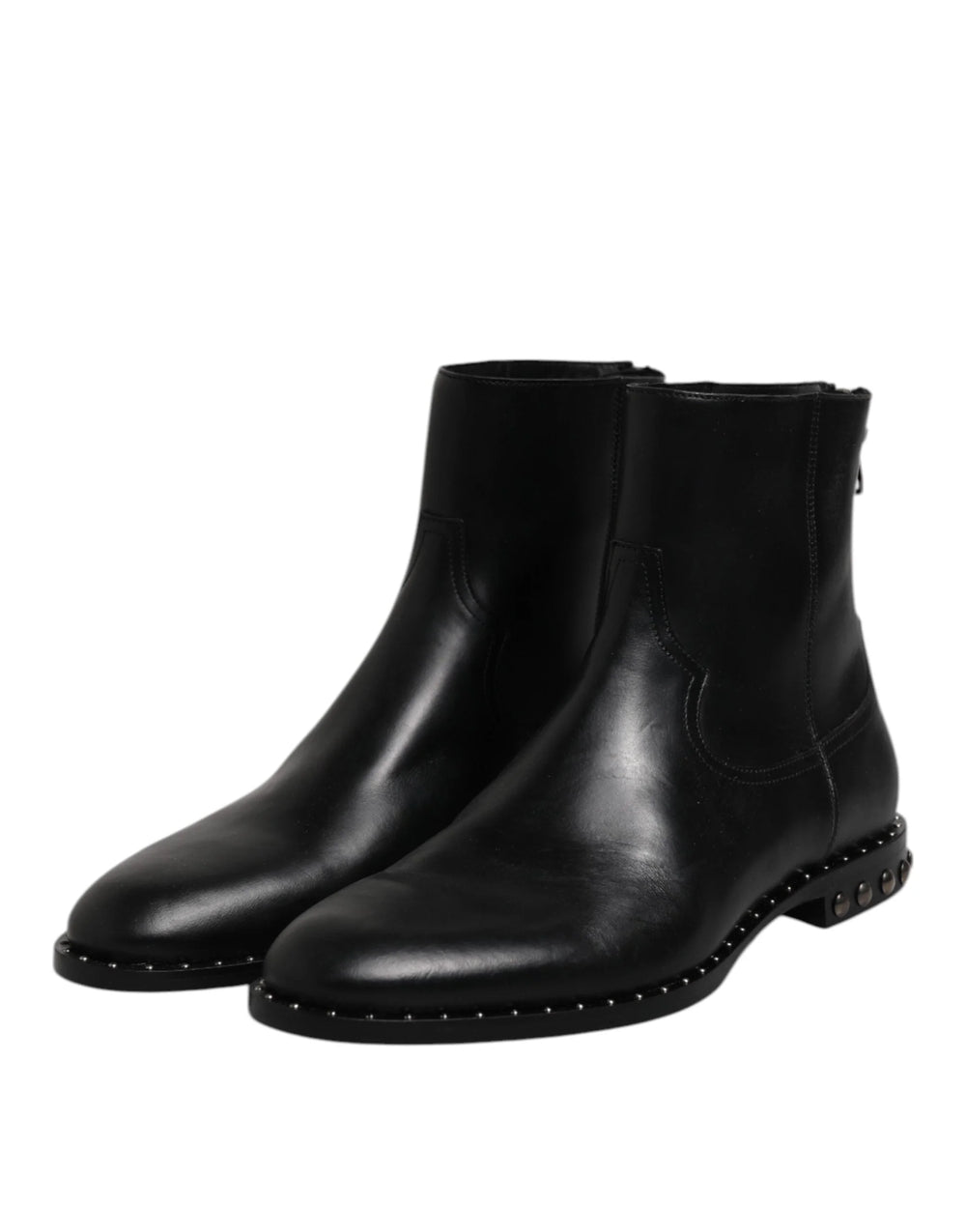 Dolce & Gabbana Black Leather Logo Ankle Boots Studded Shoes - EU44/US11