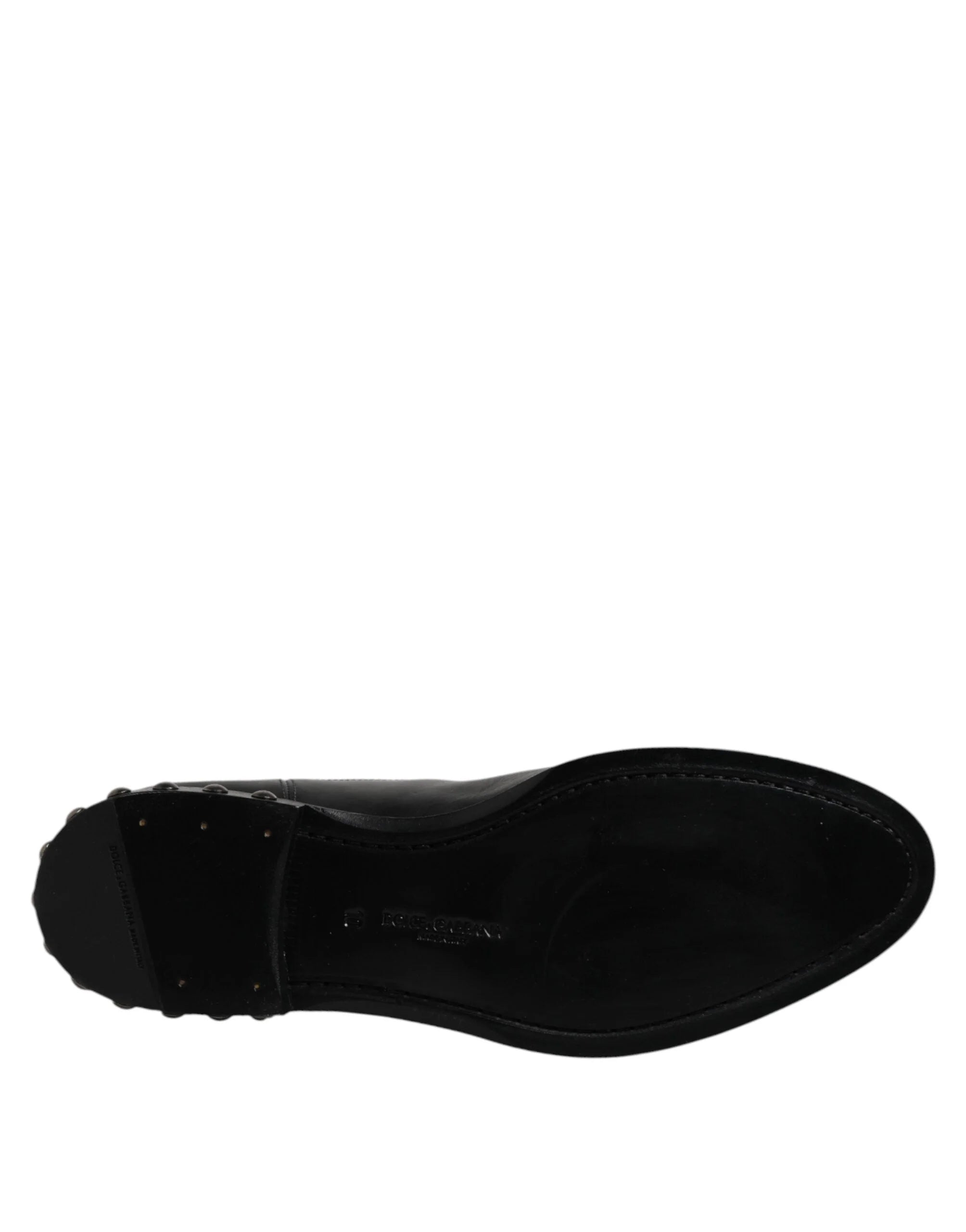 Dolce & Gabbana Black Leather Logo Ankle Boots Studded Shoes - EU44/US11