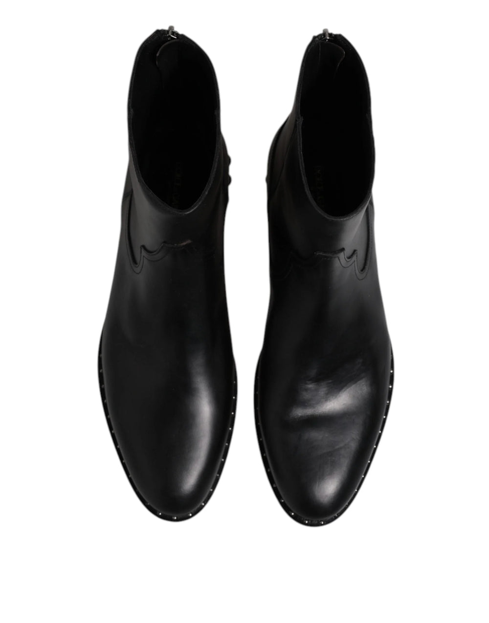Dolce & Gabbana Black Leather Logo Ankle Boots Studded Shoes - EU44/US11