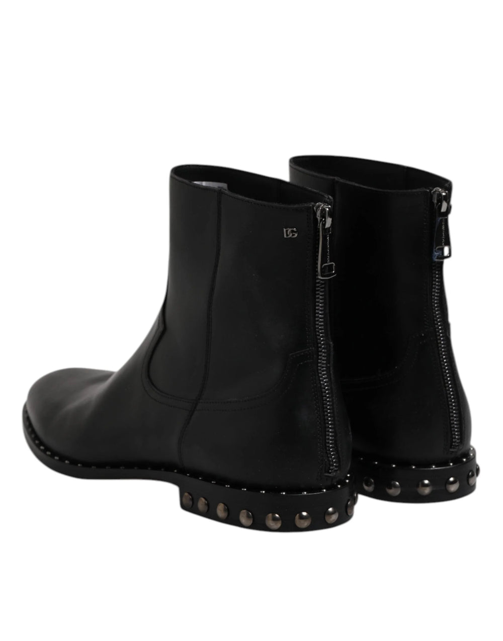 Dolce & Gabbana Black Leather Logo Ankle Boots Studded Shoes - EU44/US11