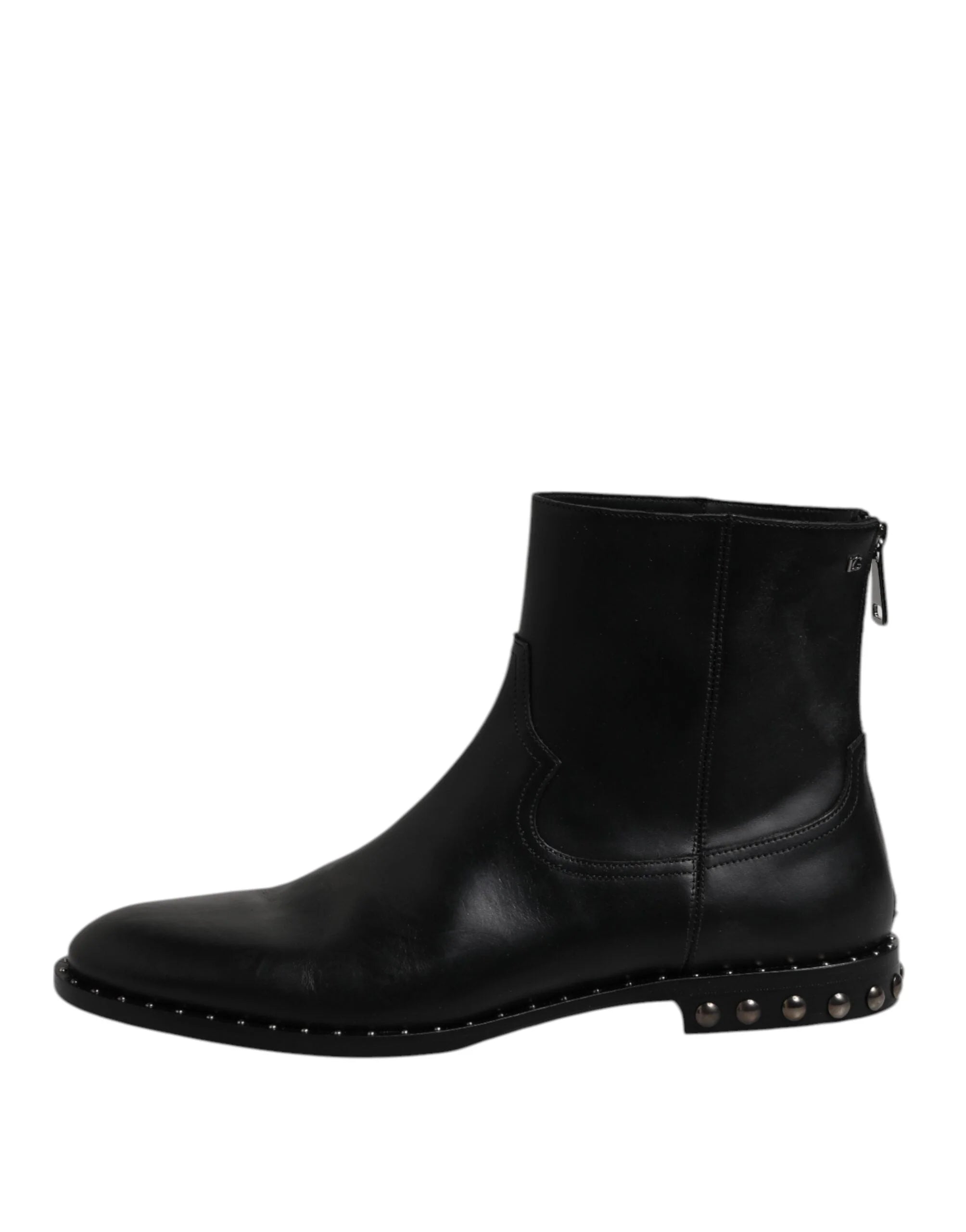 Dolce & Gabbana Black Leather Logo Ankle Boots Studded Shoes - EU44/US11