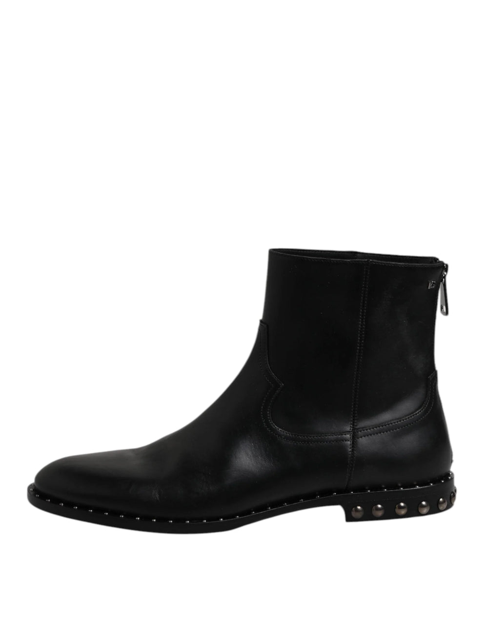 Dolce & Gabbana Black Leather Logo Ankle Boots Studded Shoes - EU44/US11