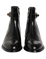 Dolce & Gabbana Black Leather Logo Buckle Mid Calf Boots Shoes - EU43/US10