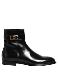 Dolce & Gabbana Black Leather Logo Buckle Mid Calf Boots Shoes - EU43/US10
