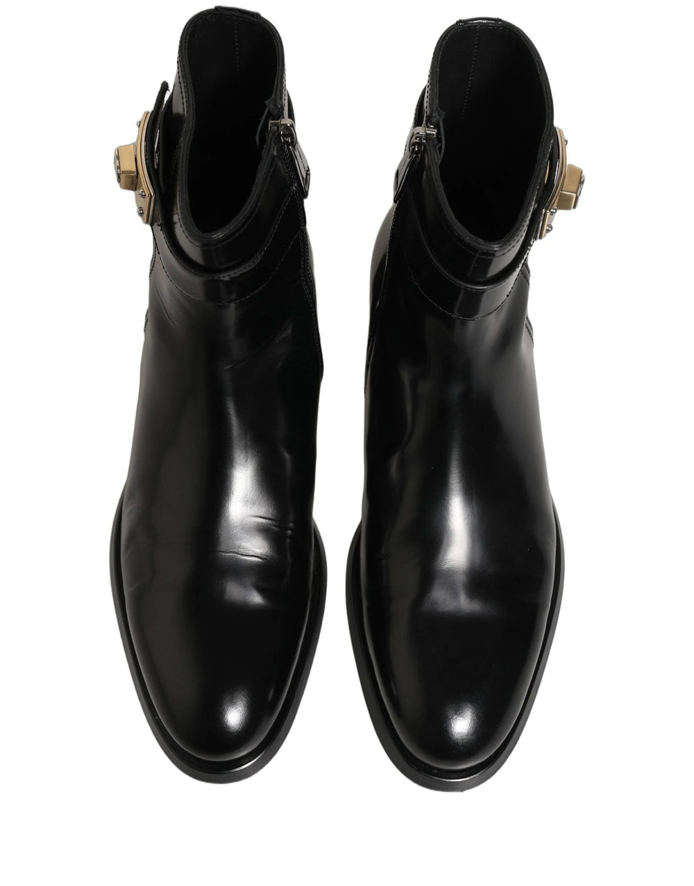 Botas Dolce & Gabbana Negras Botas de Cuero con Hebilla del Logo - Pantorrilla Media - UE41/US8
