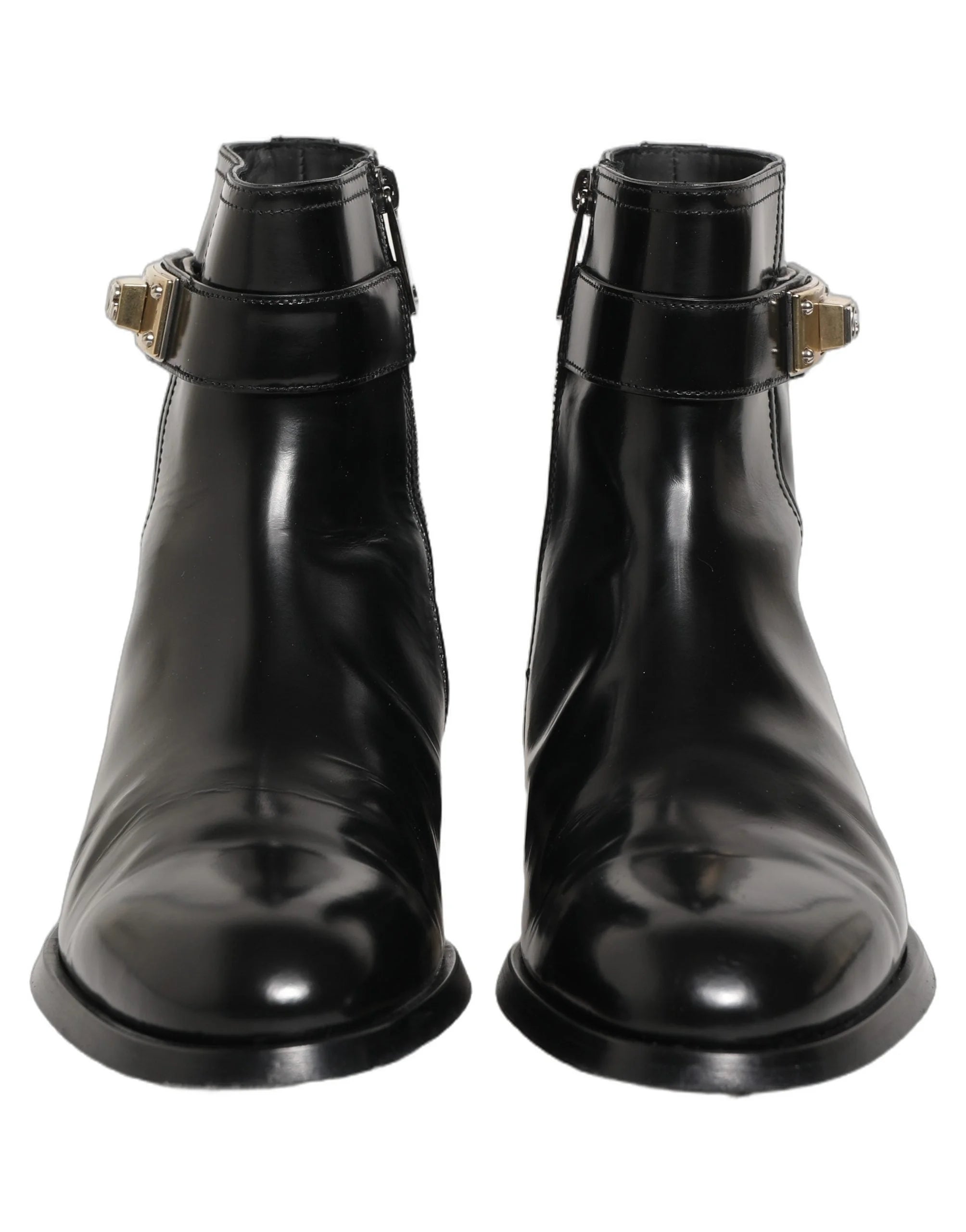 Botas Dolce & Gabbana Negras Botas de Cuero con Hebilla del Logo - Pantorrilla Media - UE41/US8