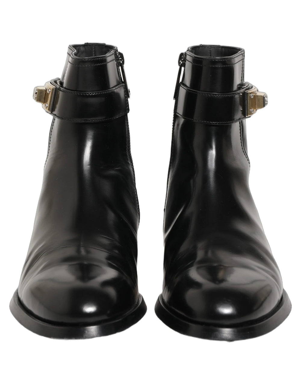 Botas Dolce & Gabbana Negras Botas de Cuero con Hebilla del Logo - Pantorrilla Media - UE41/US8