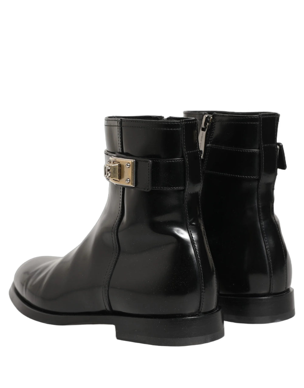 Botas Dolce & Gabbana Negras Botas de Cuero con Hebilla del Logo - Pantorrilla Media - UE41/US8