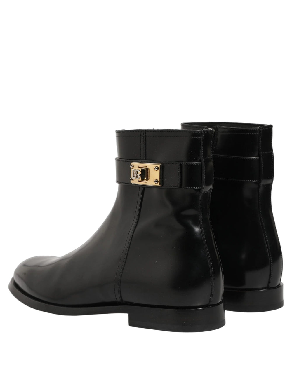 Dolce & Gabbana Black Leather Logo Buckle Mid Calf Boots Shoes - EU43/US10