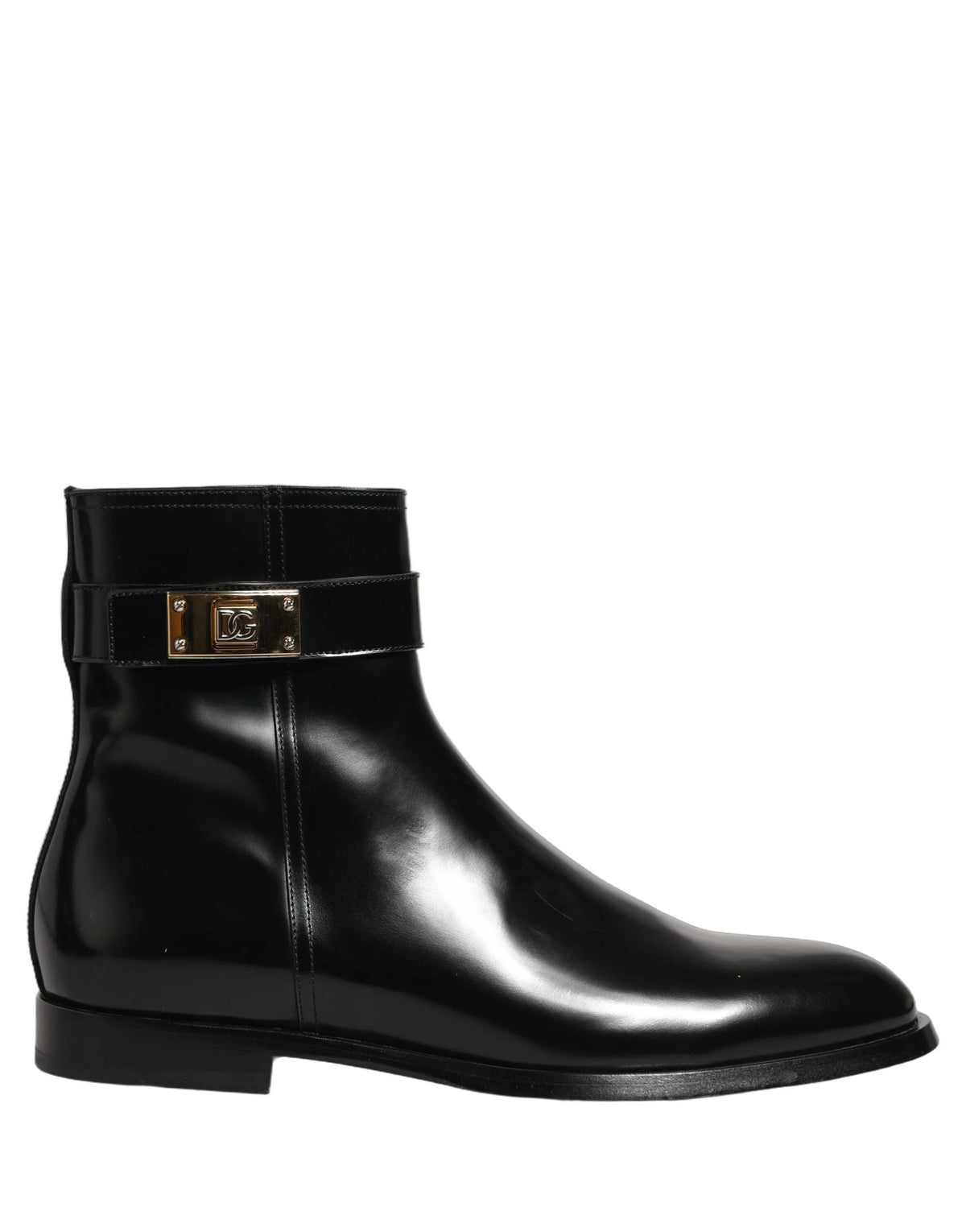 Dolce & Gabbana Black Leather Logo Buckle Mid Calf Boots Shoes - EU43/US10