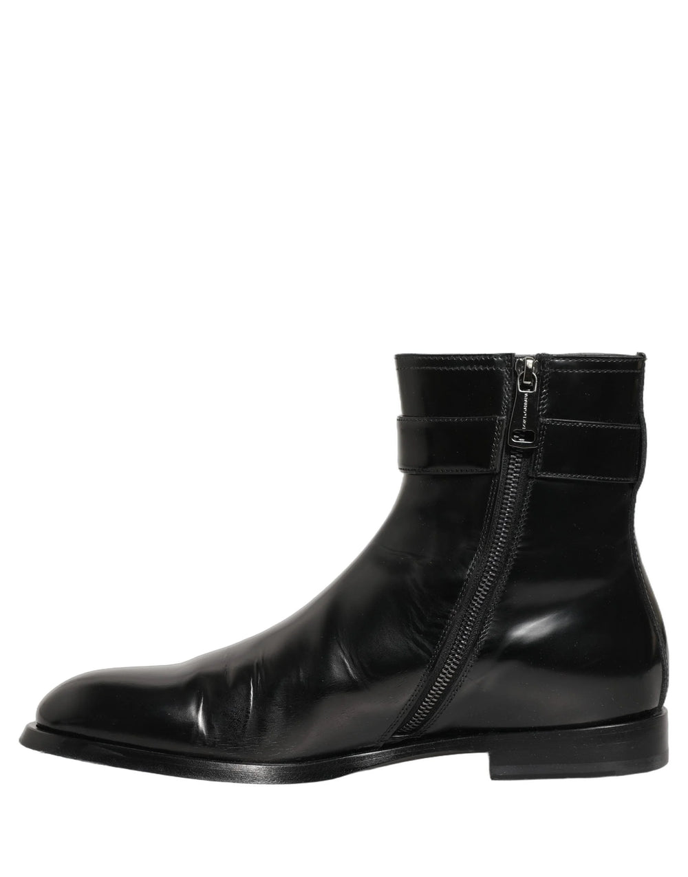 Botas Dolce & Gabbana Negras Botas de Cuero con Hebilla del Logo - Pantorrilla Media - UE41/US8