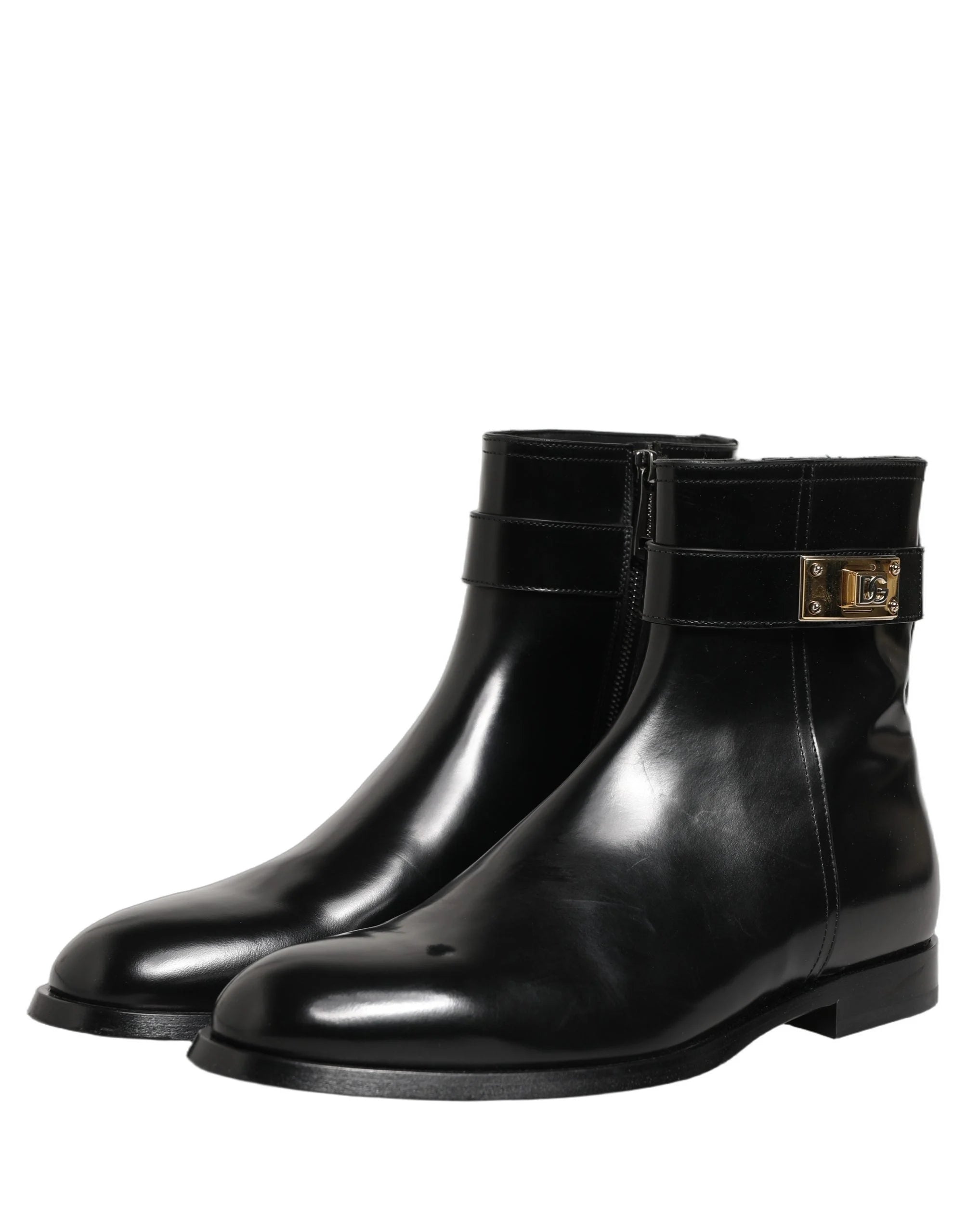 Dolce & Gabbana Black Leather Logo Buckle Mid Calf Boots Shoes - EU43/US10