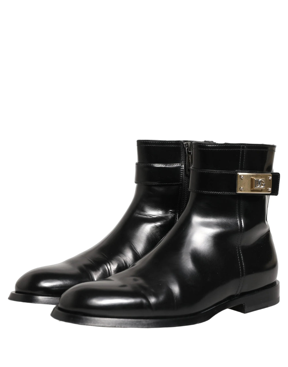 Botas Dolce & Gabbana Negras Botas de Cuero con Hebilla del Logo - Pantorrilla Media - UE41/US8