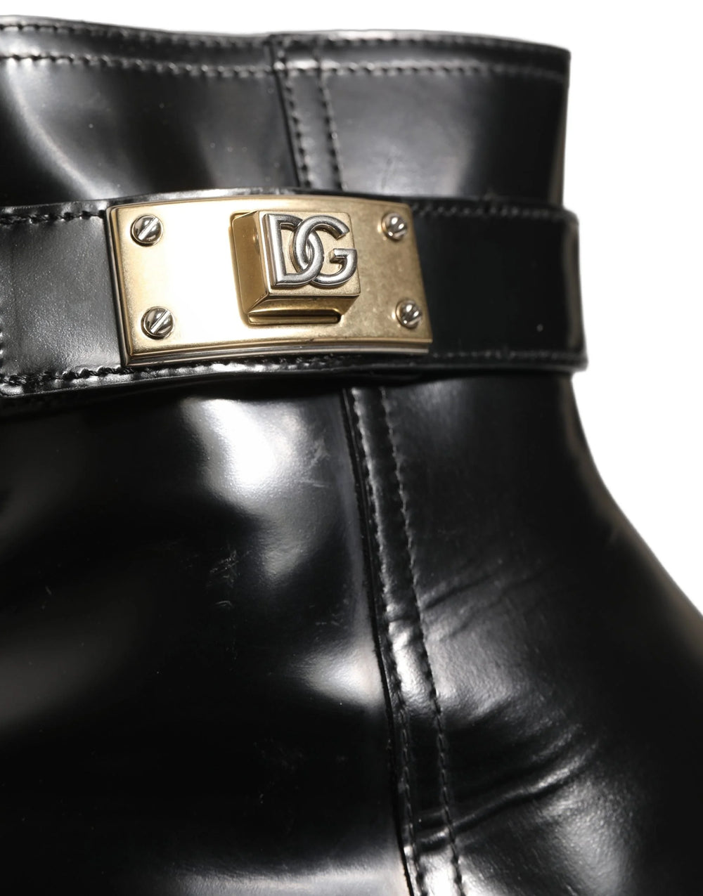 Botas Dolce & Gabbana Negras Botas de Cuero con Hebilla del Logo - Pantorrilla Media - UE41/US8