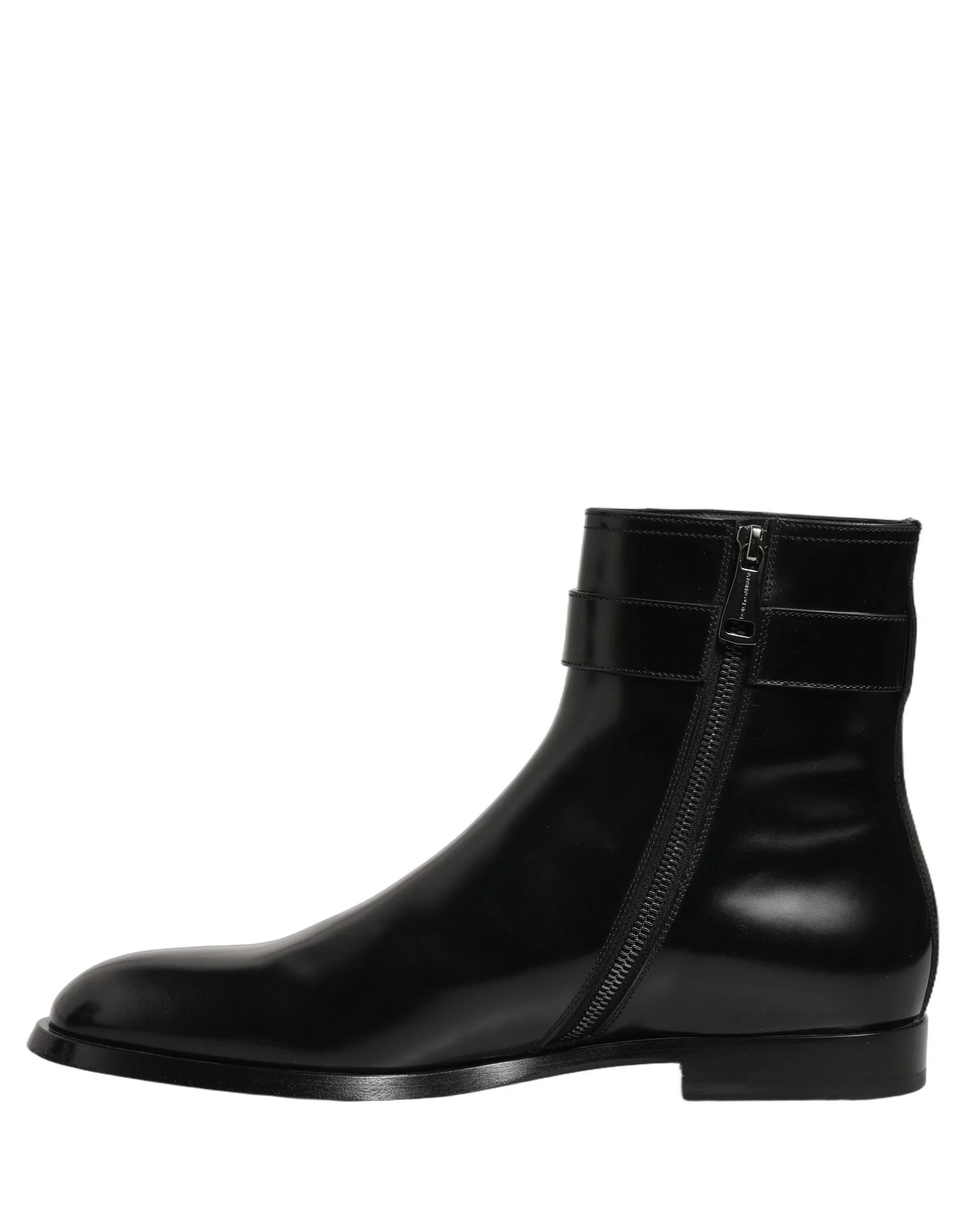 Dolce & Gabbana Black Leather Logo Buckle Mid Calf Boots Shoes - EU43/US10