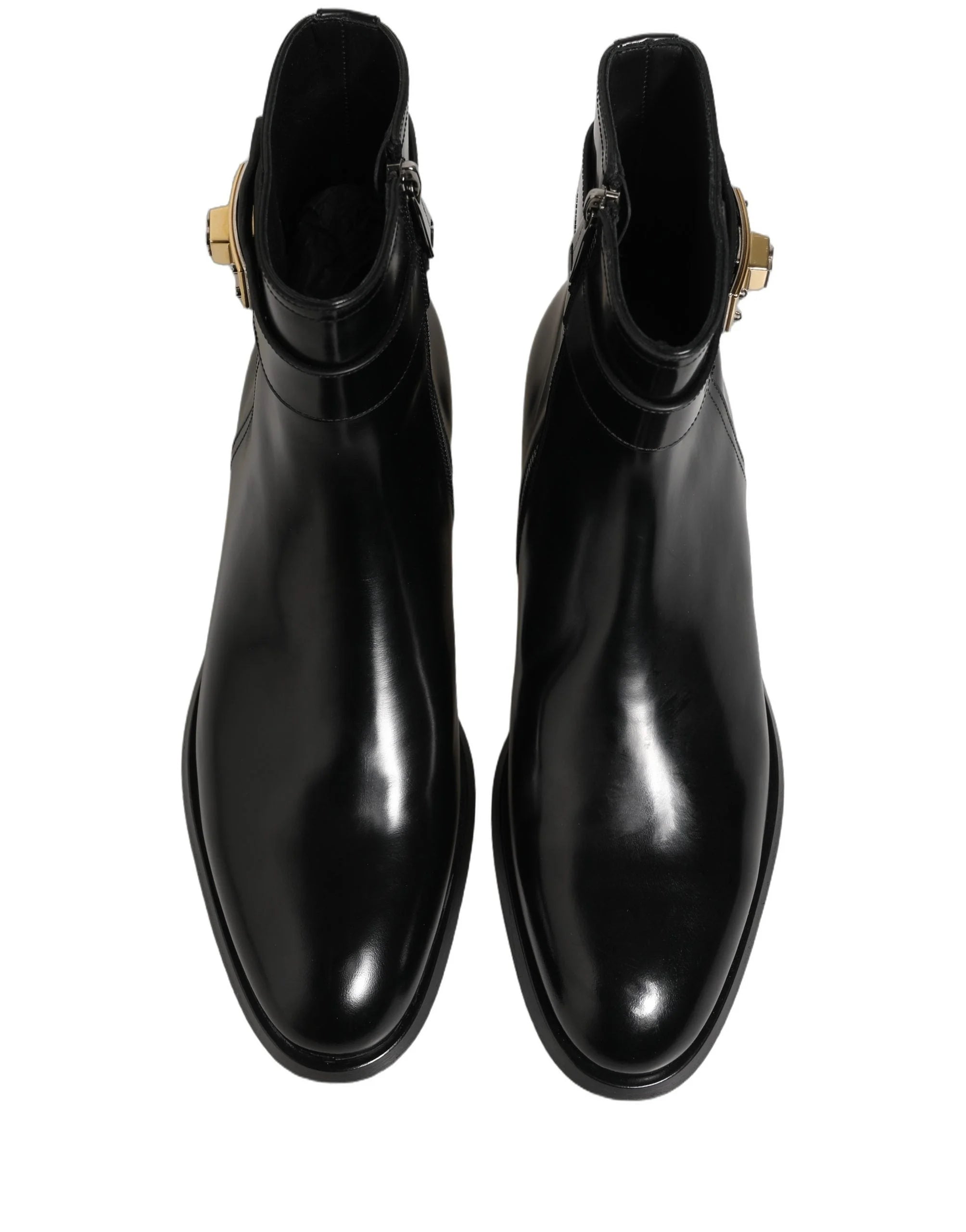 Dolce & Gabbana Black Leather Logo Buckle Mid Calf Boots Shoes - EU43/US10